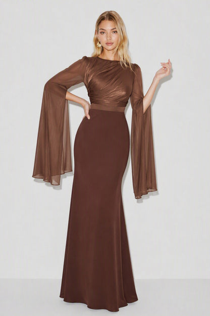 Draped Cape Sleeve Maxi Dress