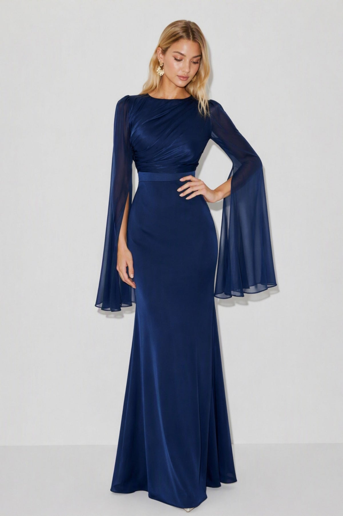 Draped Cape Sleeve Maxi Dress