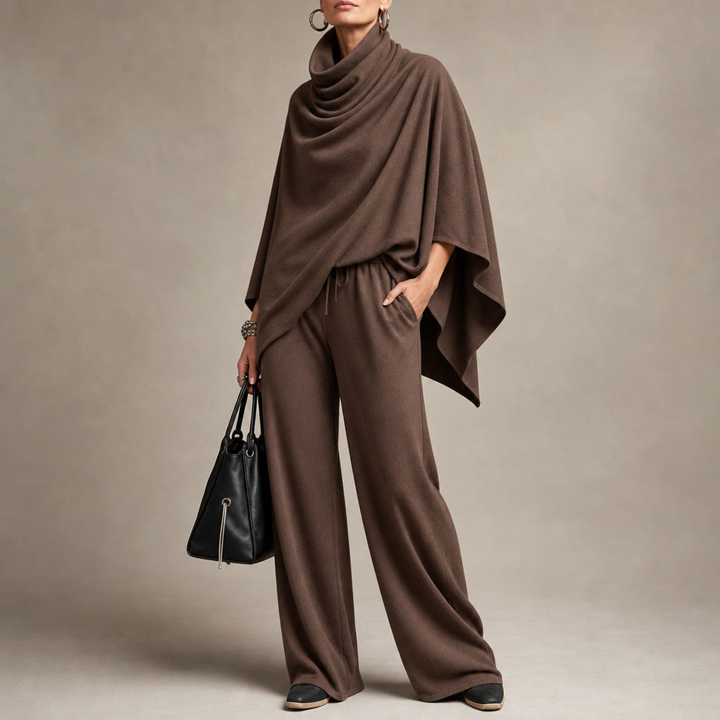 Draped Capelet Wide Leg Pant Set