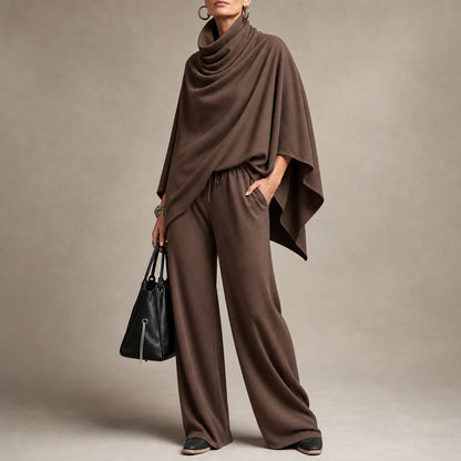 Draped Capelet Wide Leg Pant Set