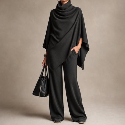 Draped Capelet Wide Leg Pant Set