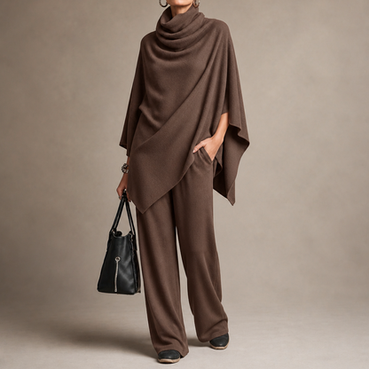 Draped Capelet Wide Leg Pant Set