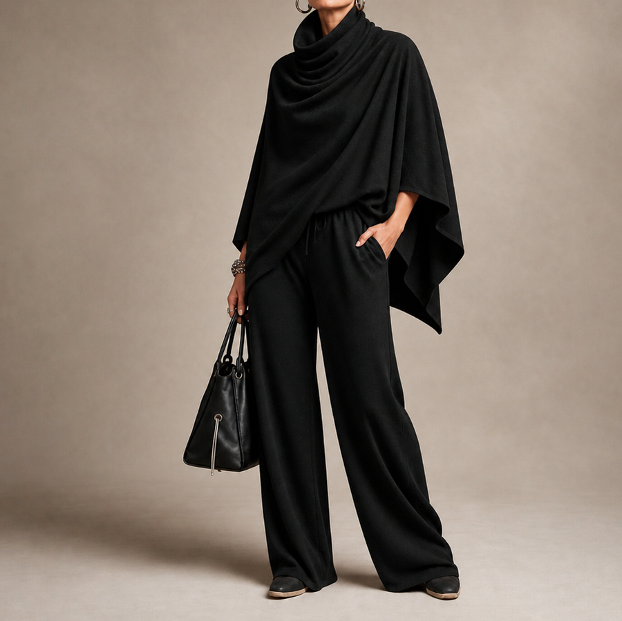 Draped Capelet Wide Leg Pant Set