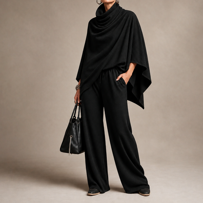 Draped Capelet Wide Leg Pant Set