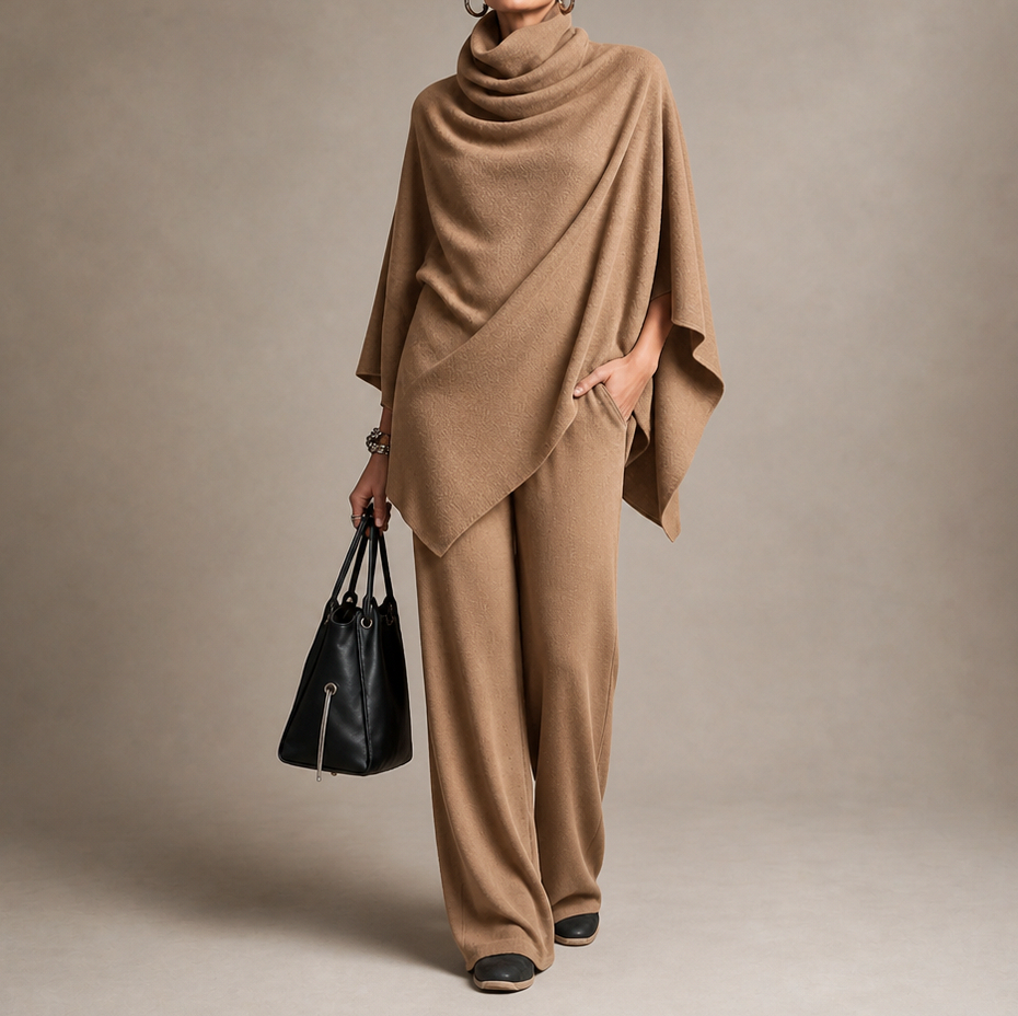 Draped Capelet Wide Leg Pant Set