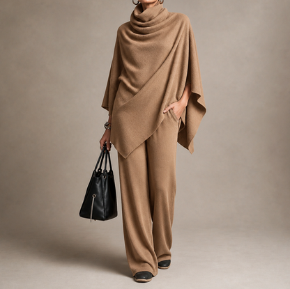 Draped Capelet Wide Leg Pant Set