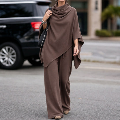 Draped Capelet Wide Leg Pant Set