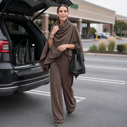 Draped Capelet Wide Leg Pant Set