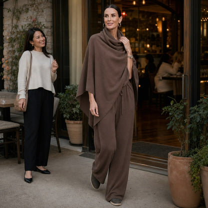 Draped Capelet Wide Leg Pant Set