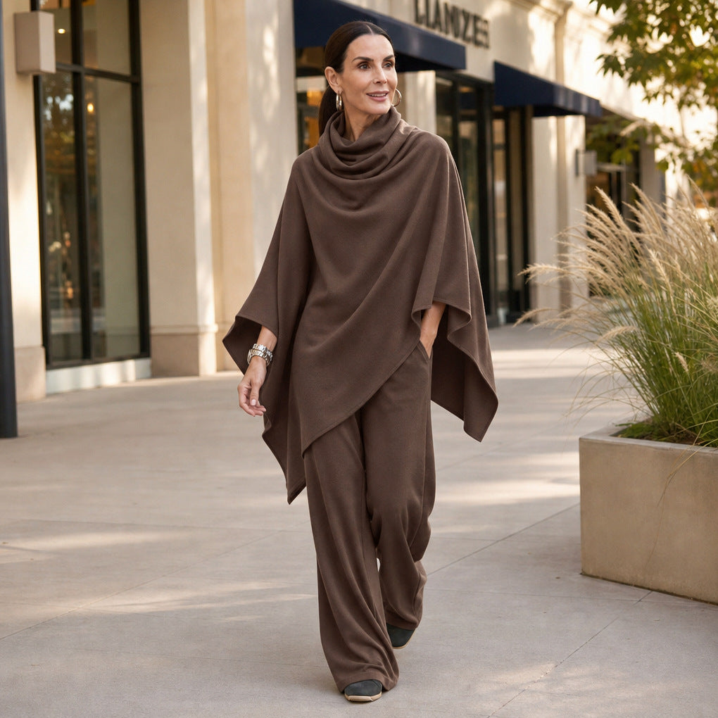 Draped Capelet Wide Leg Pant Set