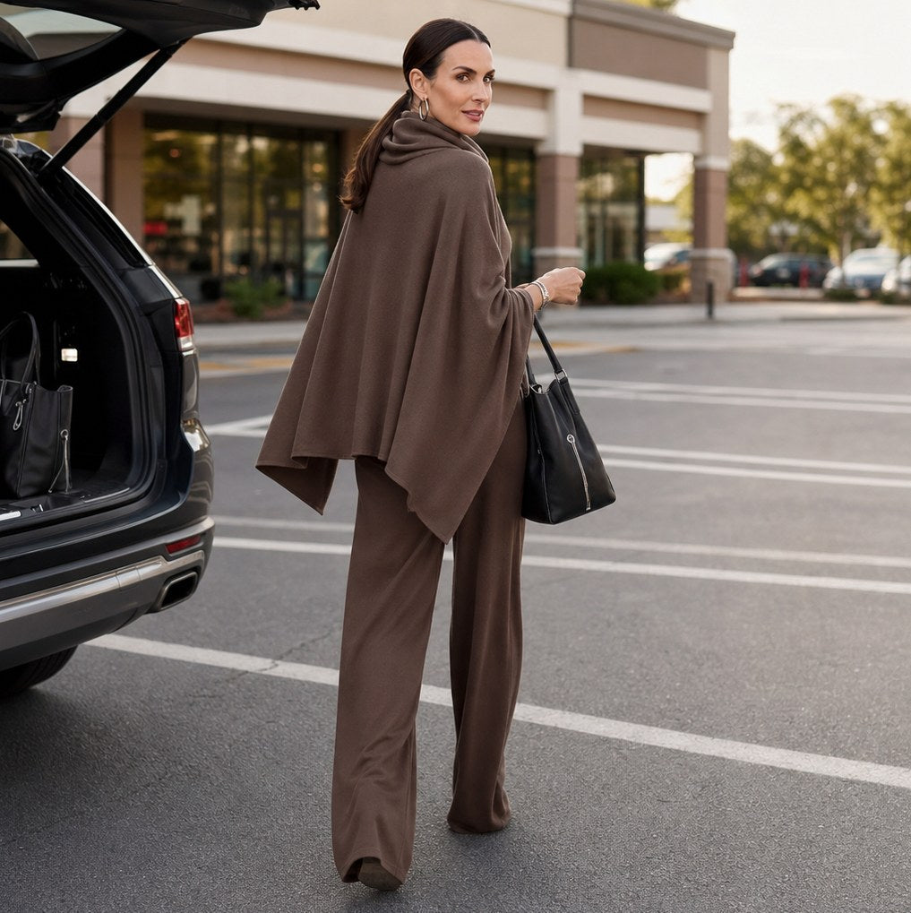 Draped Capelet Wide Leg Pant Set