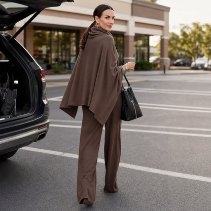 Draped Capelet Wide Leg Pant Set