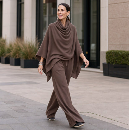 Draped Capelet Wide Leg Pant Set