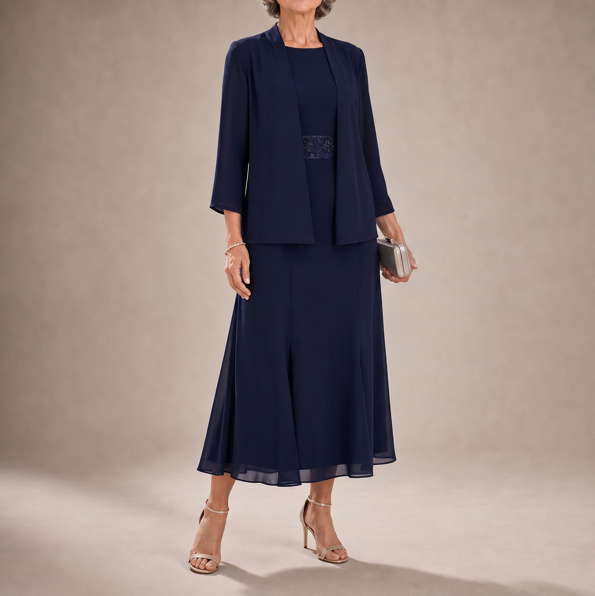 Embellished Chiffon Midi Jacket Set