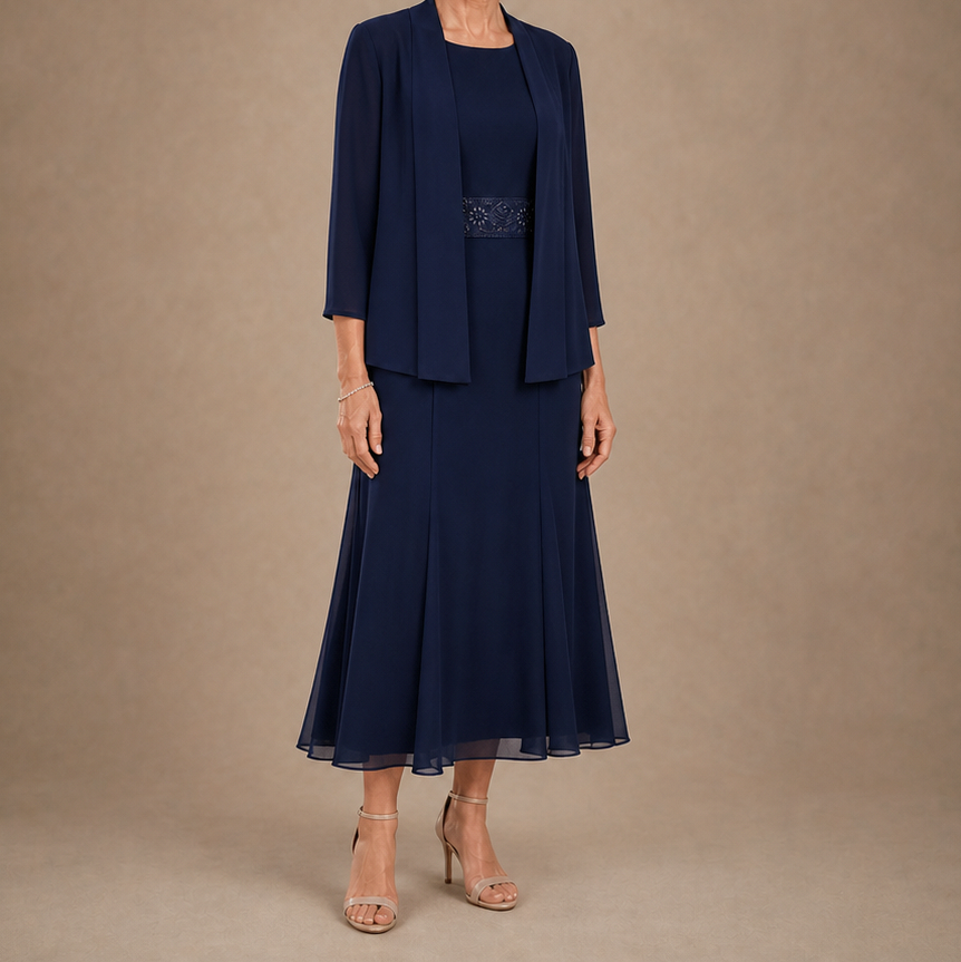 Embellished Chiffon Midi Jacket Set