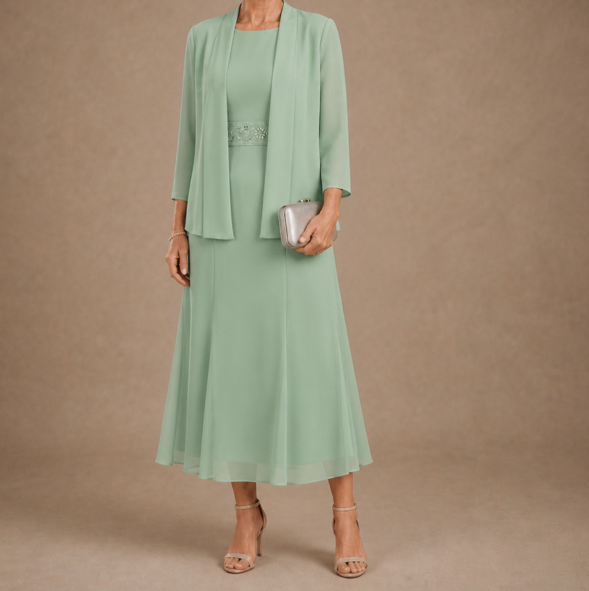Embellished Chiffon Midi Jacket Set