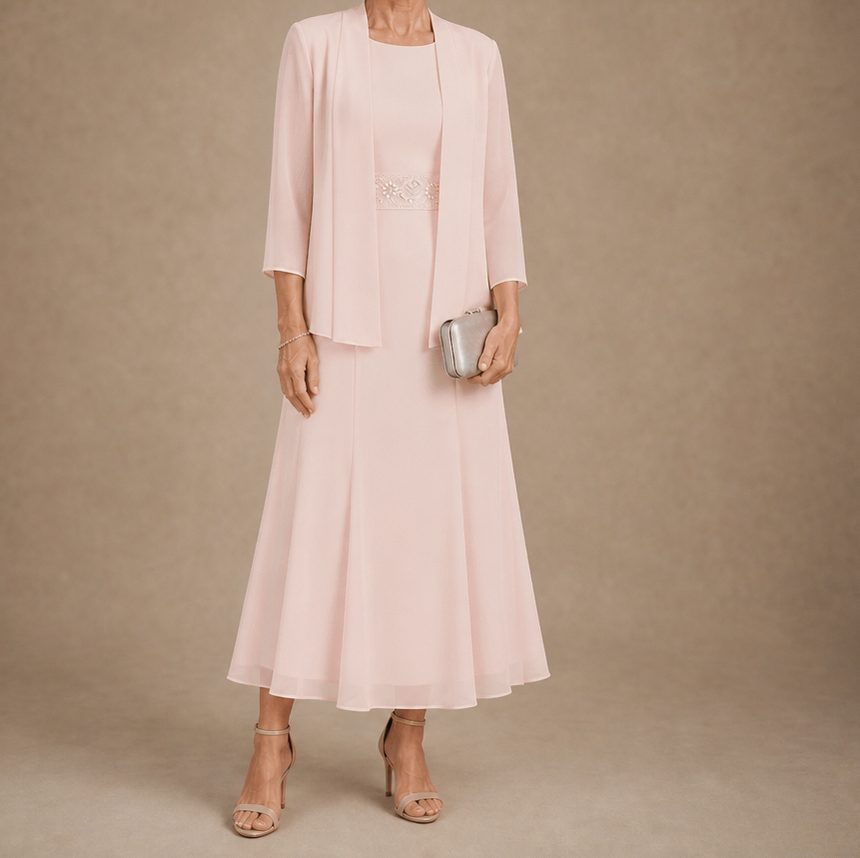 Embellished Chiffon Midi Jacket Set