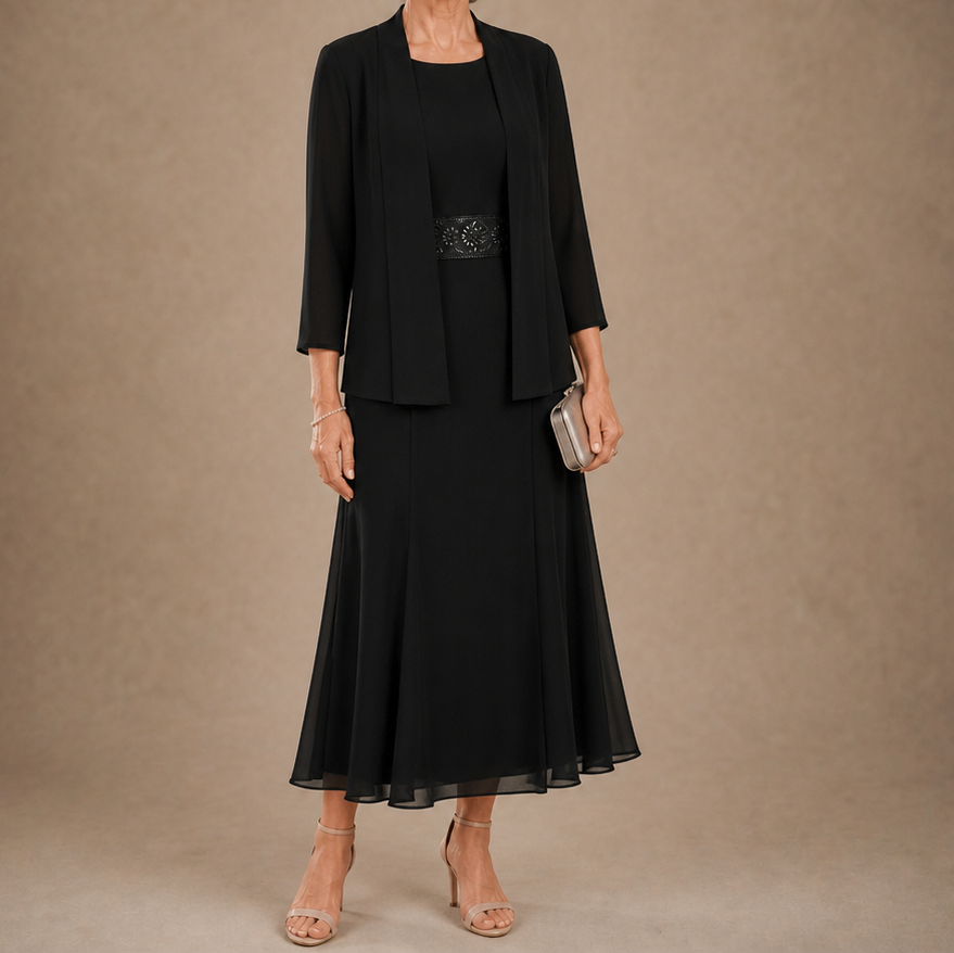 Embellished Chiffon Midi Jacket Set