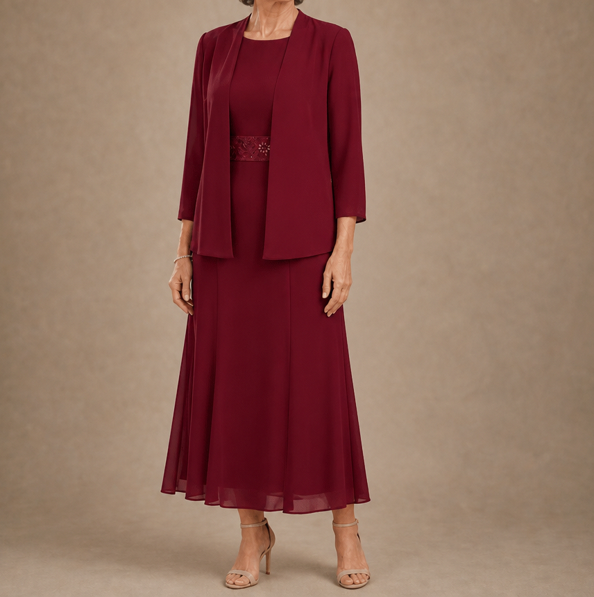 Embellished Chiffon Midi Jacket Set
