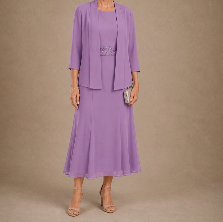 Embellished Chiffon Midi Jacket Set