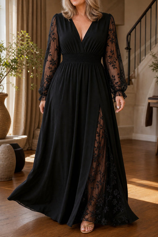 Embroidered Lace Long Sleeve Maxi Dress