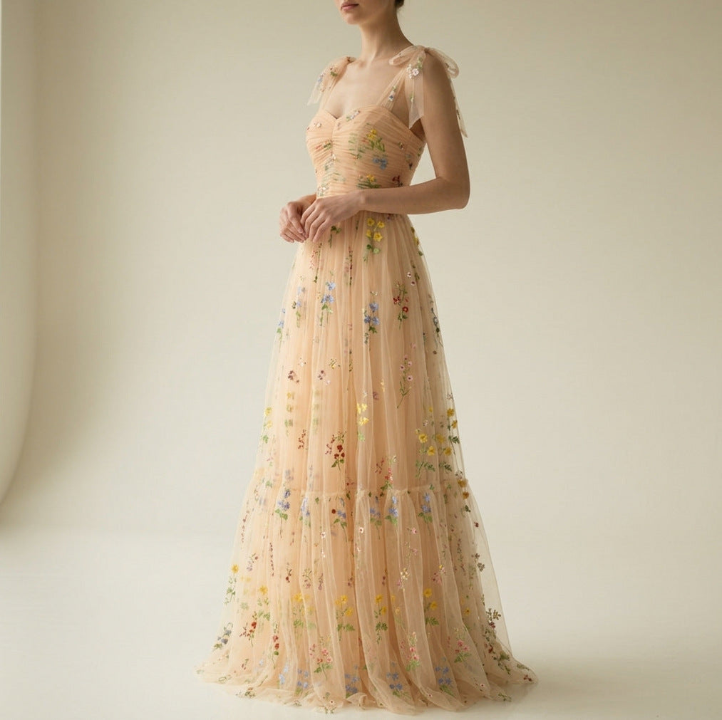 Embroidered Tulle Tiered Maxi Dress