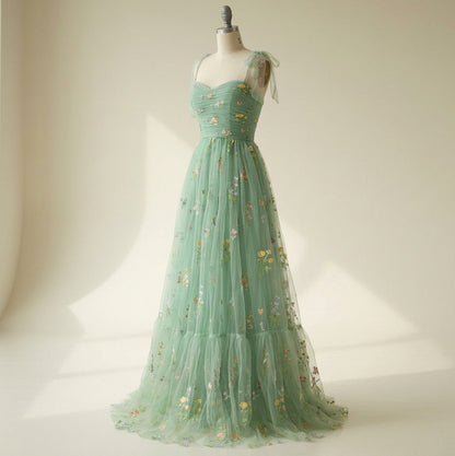 Embroidered Tulle Tiered Maxi Dress