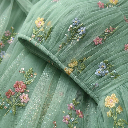 Embroidered Tulle Tiered Maxi Dress