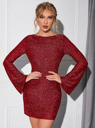 Fitted Long Sleeve Flare Cuff Mini Dress