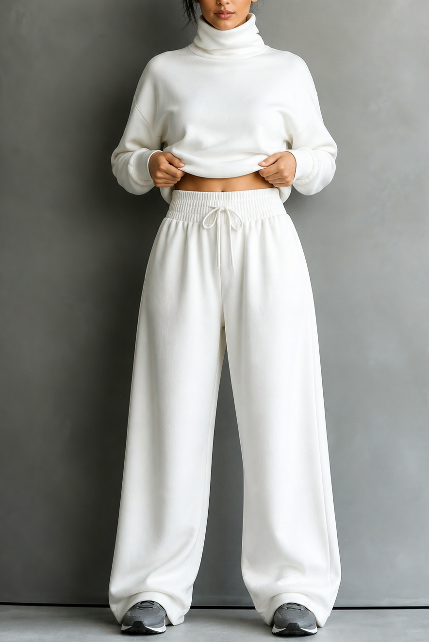 Fleece Turtleneck Wide Leg Set