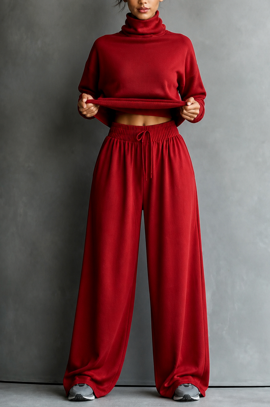 Fleece Turtleneck Wide Leg Set