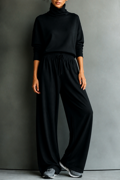 Fleece Turtleneck Wide Leg Set