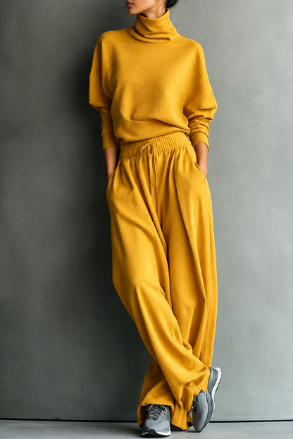 Fleece Turtleneck Wide Leg Set