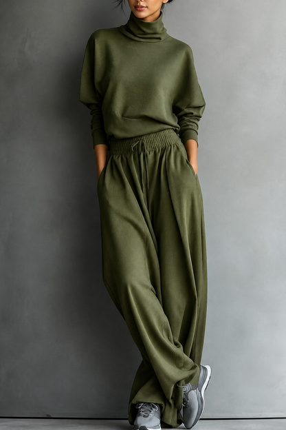 Fleece Turtleneck Wide Leg Set