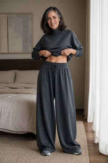 Fleece Turtleneck Wide Leg Set