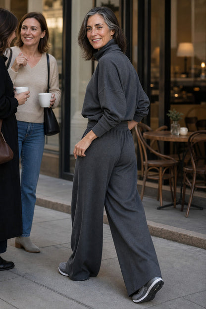 Fleece Turtleneck Wide Leg Set