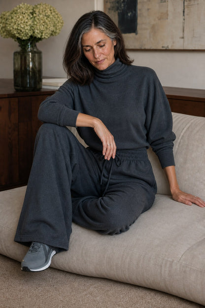 Fleece Turtleneck Wide Leg Set