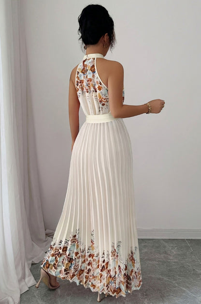 Floral Halter Pleated Maxi Dress