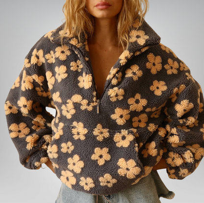 Floral Sherpa Fleece Half Zip Pullover