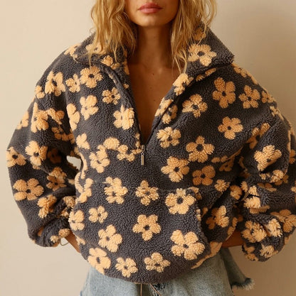 Floral Sherpa Fleece Half Zip Pullover