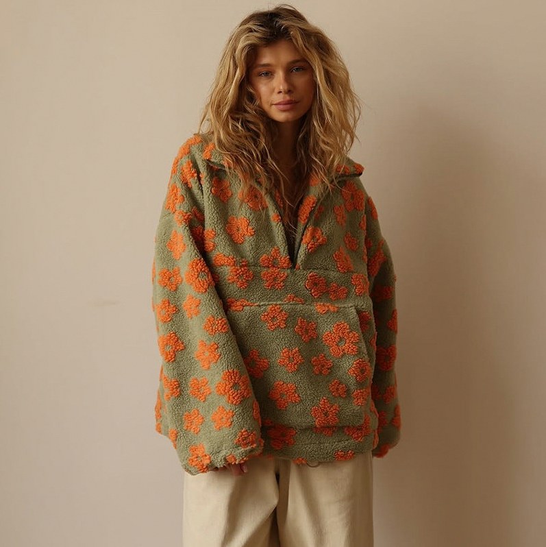 Floral Sherpa Fleece Half Zip Pullover