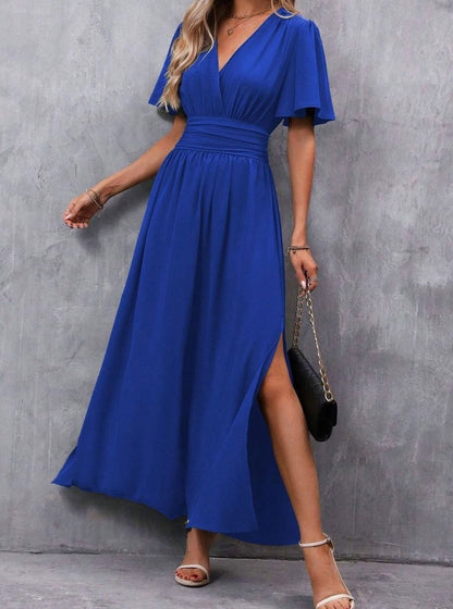 Flutter Sleeve Ruched Waist Maxi Dress