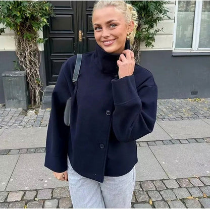 Funnel Neck Cropped Wool Jacket