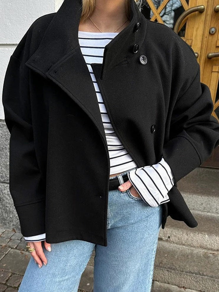 Funnel Neck Cropped Wool Jacket