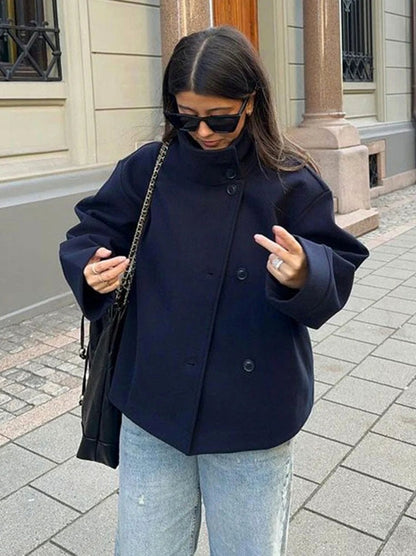 Funnel Neck Cropped Wool Jacket