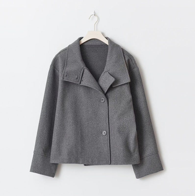 Funnel Neck Cropped Wool Jacket
