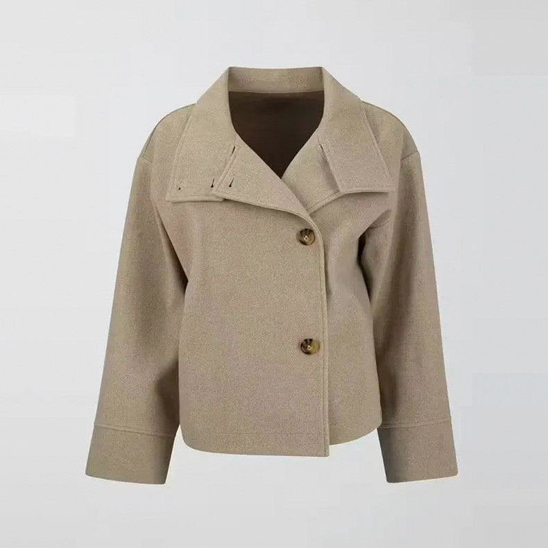 Funnel Neck Cropped Wool Jacket