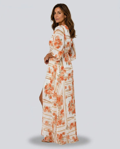 Geometric Satin Kimono Maxi Dress
