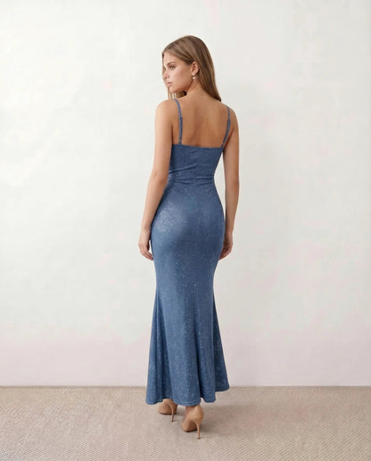 Glitter Ruched Cowl Maxi Dress