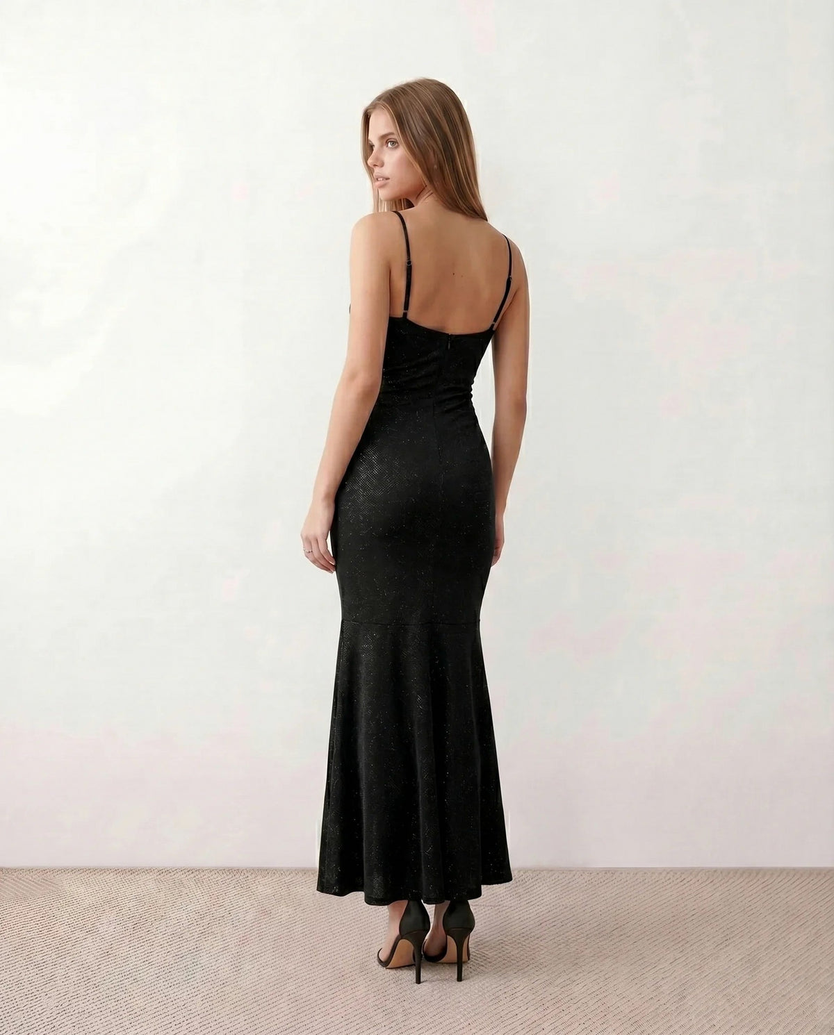 Glitter Ruched Cowl Maxi Dress